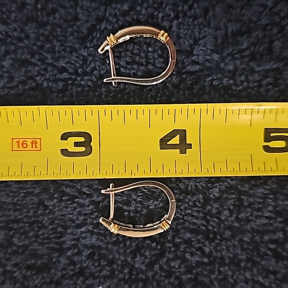 14KT WHITE & YELLOW GOLD NATURAL SAPPHIRE & DIAMOND EARRING HOOPS, SEPT BIRTHSTN - Picture 6 of 7